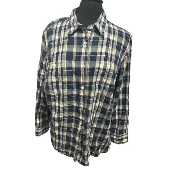 Ralph Lauren Women’s Button Shirt Roll Tab Sleeves Size 2X Navy Plaid - Picture 1 of 6
